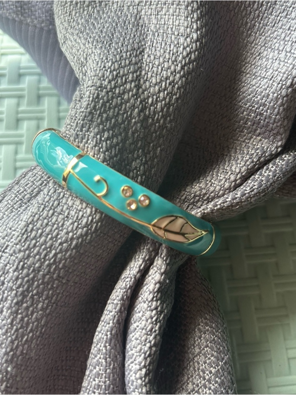 Turquoise Enamel Gold-Tone Leaf Accent Bracelet